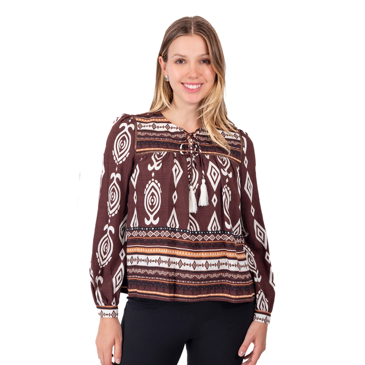 Blusa bohemia estampada Café