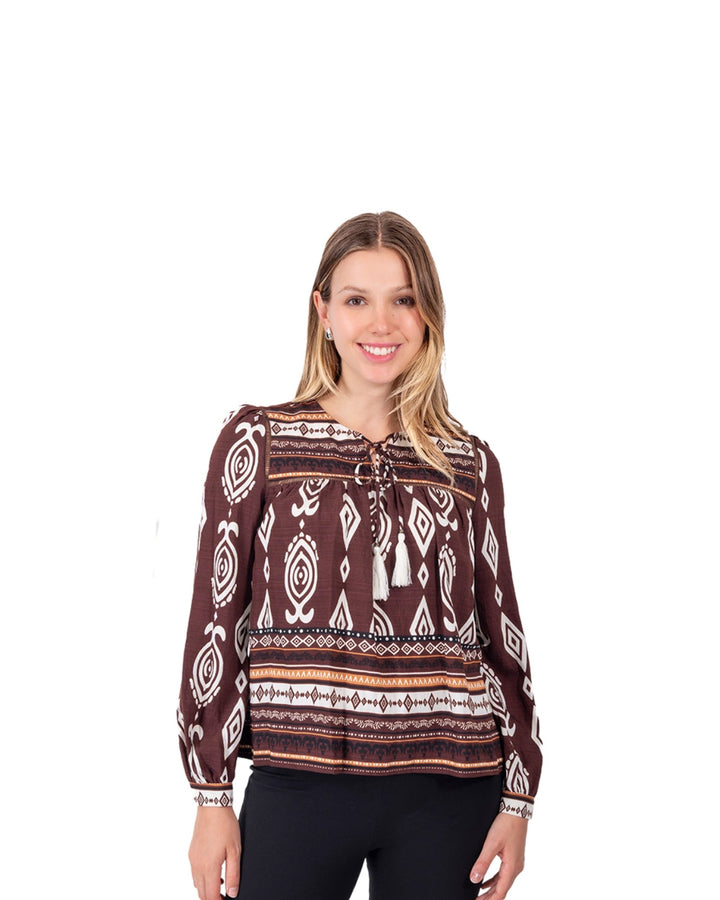 Blusa bohemia estampada Café
