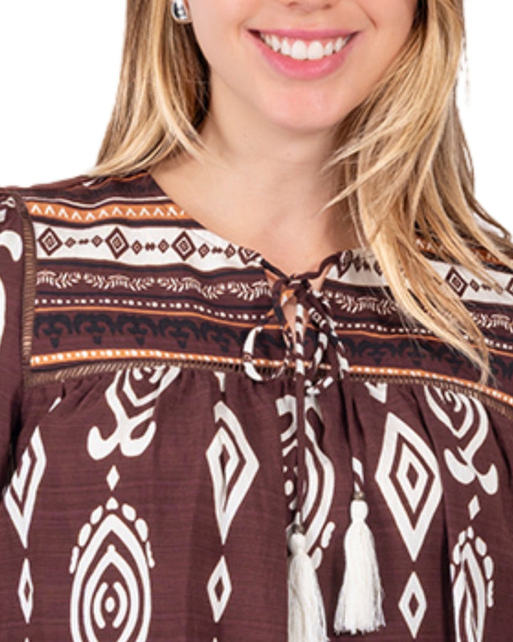 Blusa bohemia estampada Café