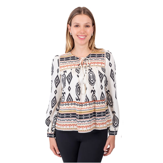 Blusa bohemia estampada Hueso