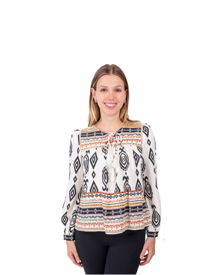 Blusa bohemia estampada Hueso