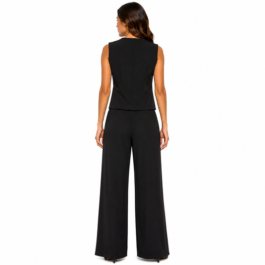 Conjunto Sastre de Chaleco y Pantalón Palazzo Negro