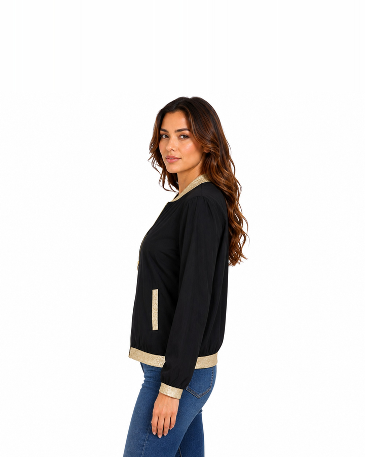 Chamarra Bomber Ligera Negro – de lado