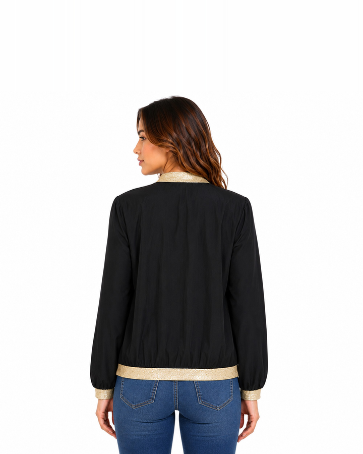 Chamarra Bomber Ligera Negro – de espalda