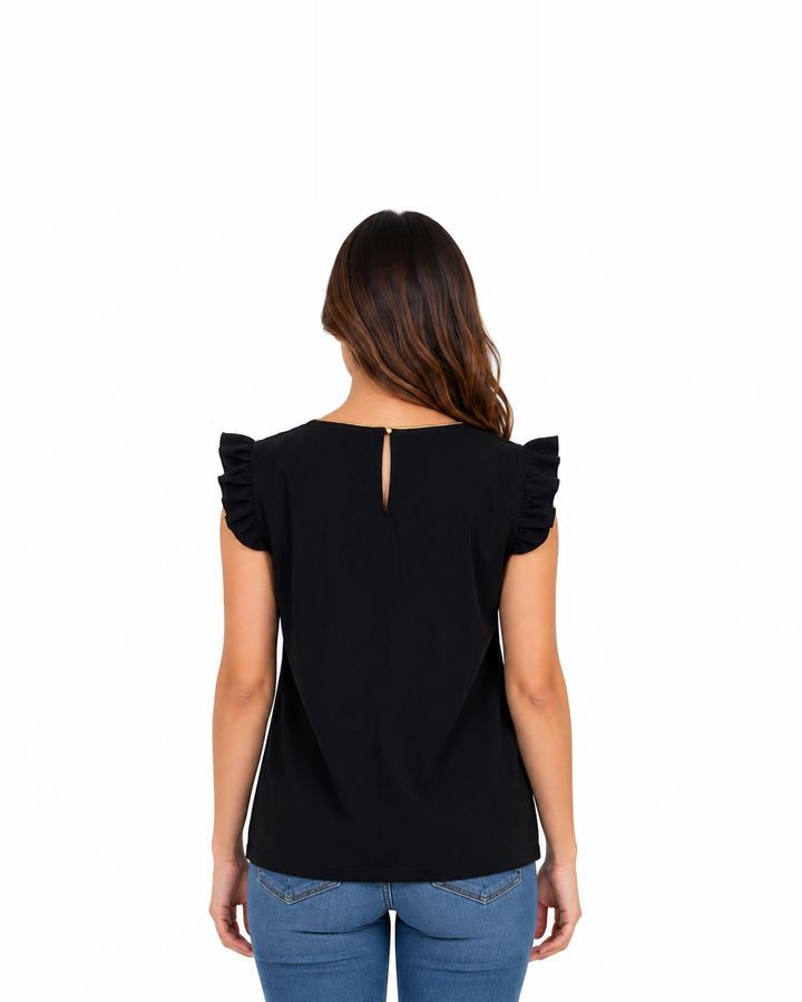 Blusa Cuello V Olanes Negro – de espalda
