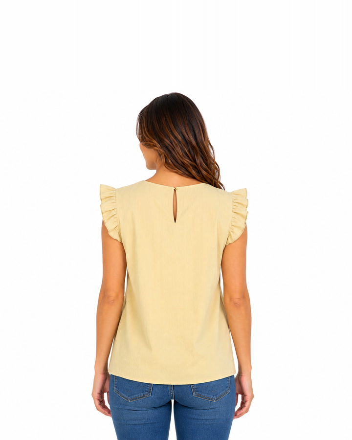 Blusa Cuello V Olanes Beige – de espalda
