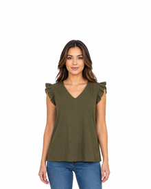 Blusa Cuello V Olanes Khaki – de frente