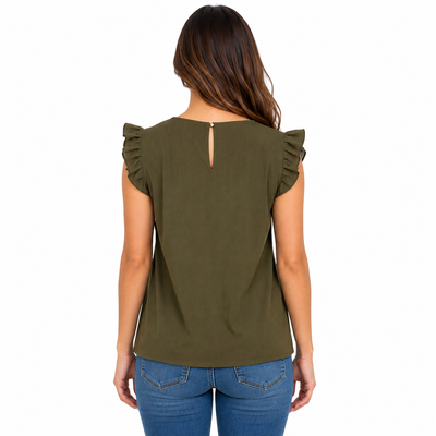 Blusa Cuello V Olanes Khaki – de espalda