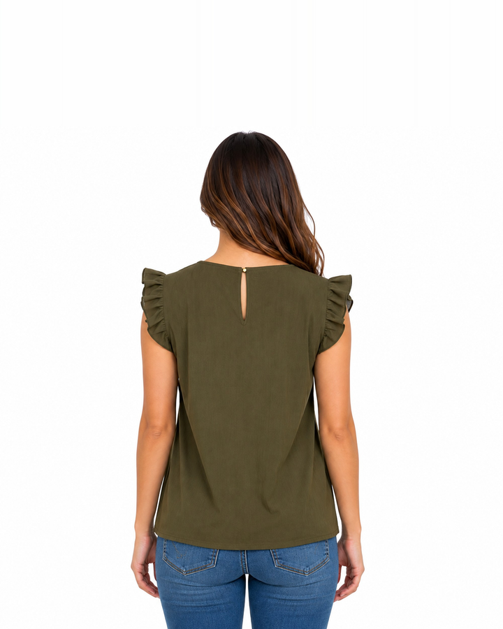 Blusa Cuello V Olanes Khaki – de espalda