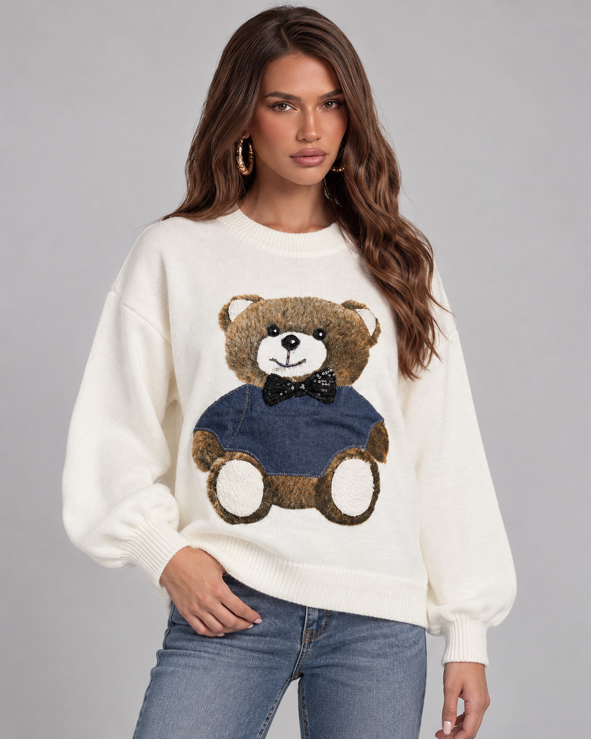 Suéter Osito de Peluche Blanco – frente