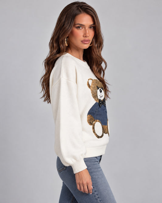 Suéter Osito de Peluche Blanco – lateral