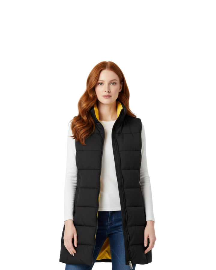 Chaleco Acolchado Largo Premium Negro – de frente