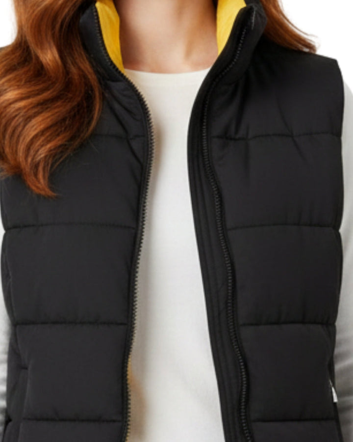 Chaleco Acolchado Largo Premium Negro – detalle del cuello