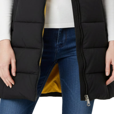 Chaleco Acolchado Largo Premium Negro – detalle del cierre