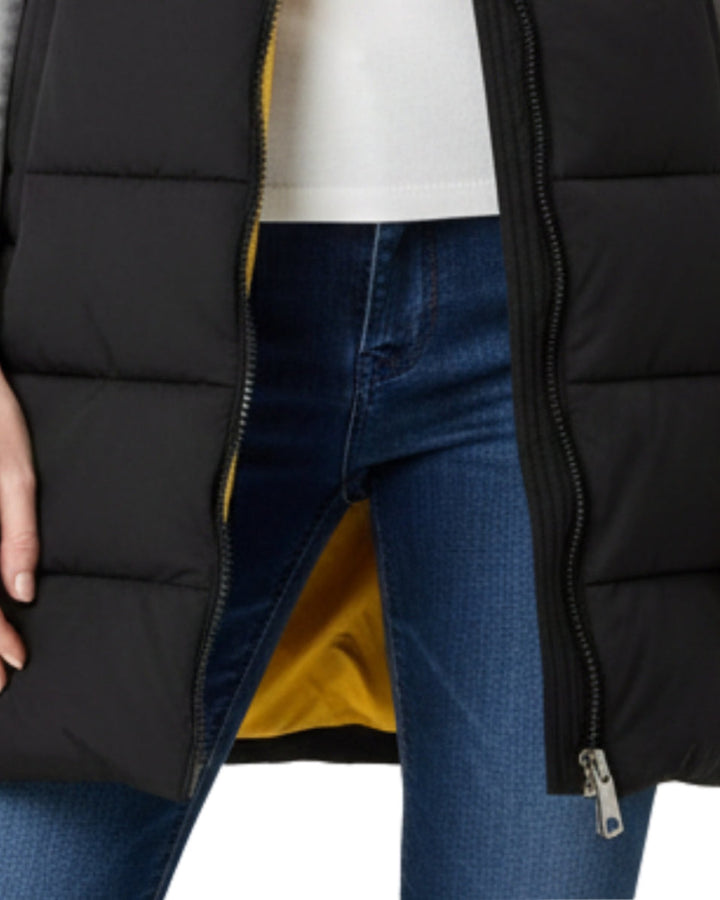 Chaleco Acolchado Largo Premium Negro – detalle del cierre