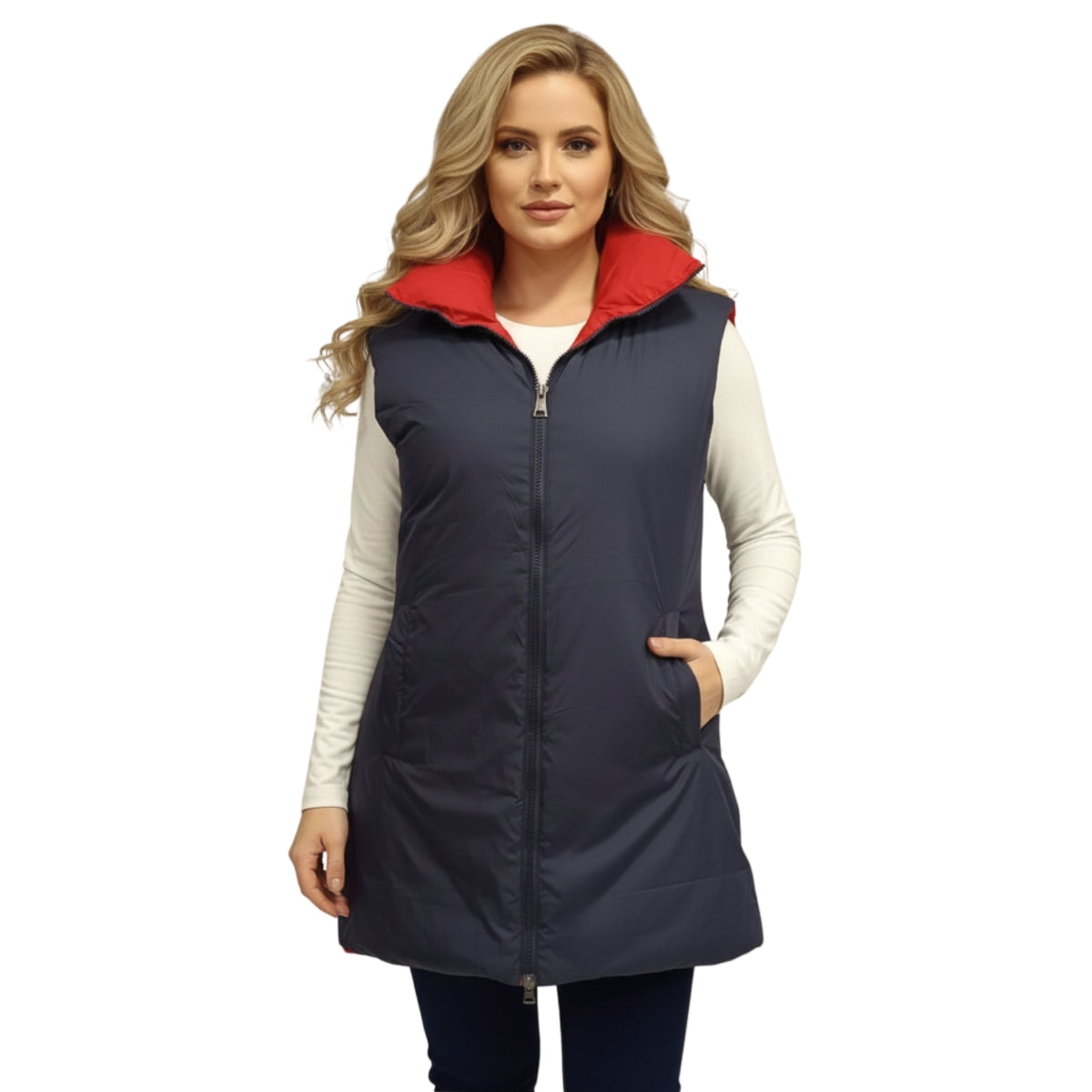 Chaleco Acolchado Largo Premium Rojo – de frente