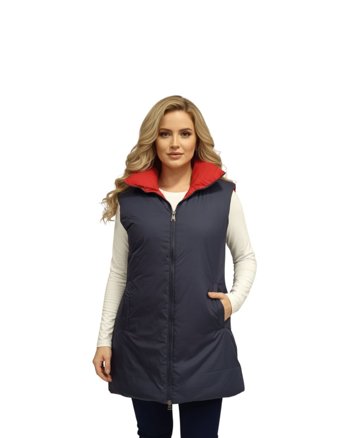 Chaleco Acolchado Largo Premium Rojo – de frente