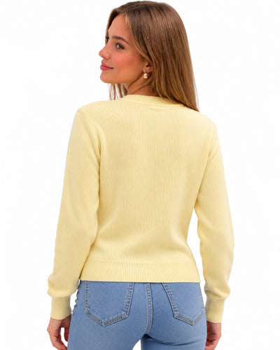 Cárdigan Clásico de Punto Amarillo – espalda