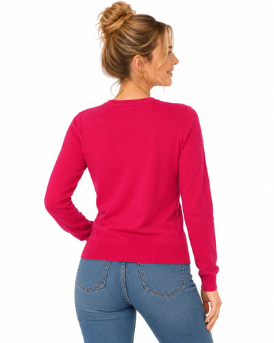 Cárdigan Clásico de Punto Fucsia – espalda