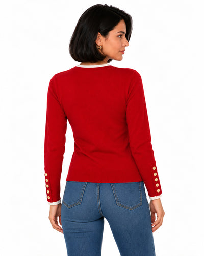 Suéter Canalé Botones Dorados Rojo – espalda
