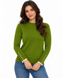 Suéter Canalé Botones Dorados Verde – frente