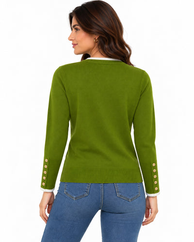 Suéter Canalé Botones Dorados Verde – espalda