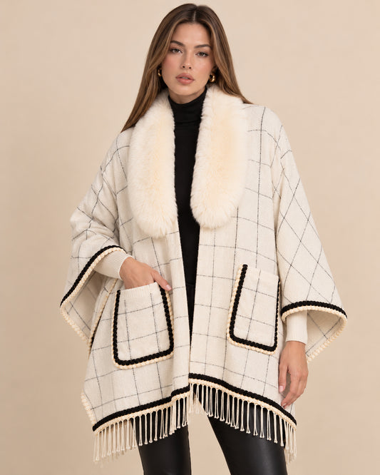 Capa Cuadros Cuello Peluche Blanco – frente