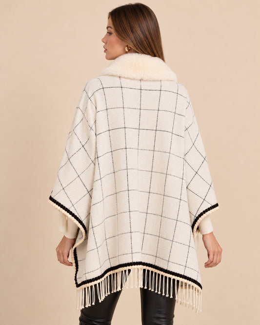 Capa Cuadros Cuello Peluche Blanco – espalda