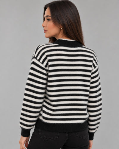 Suéter Rayas Afelpado Negro – espalda
