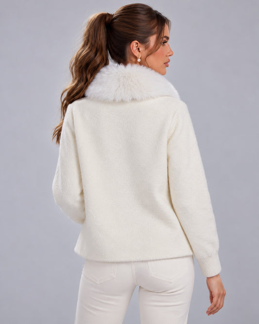 Cárdigan Cuello Peluche Blanco – espalda