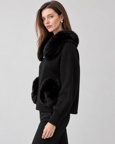 Cárdigan Cuello Peluche Negro – lateral