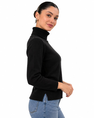 Suéter Cuello Alto Básico Negro – lateral
