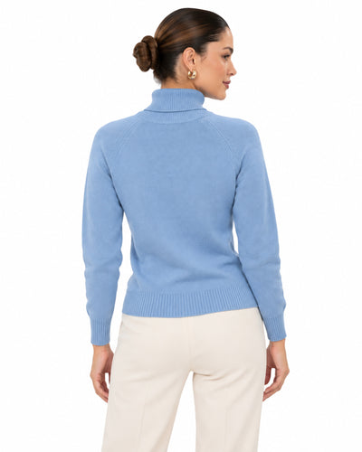 Suéter Cuello Alto Básico Azul – espalda
