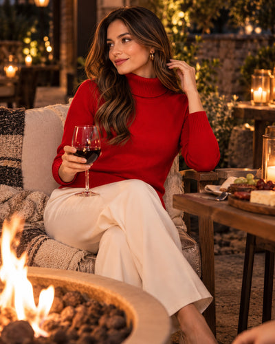 Suéter Cuello Alto Básico Rojo – ambientada exterior