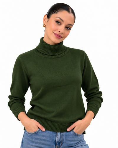 Suéter Cuello Alto Básico Olivo – frente