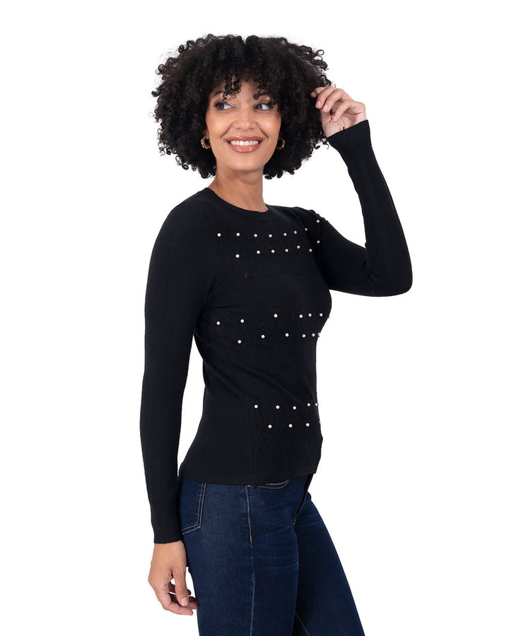 Suéter Elegante con Detalles Negro – de tres cuartos