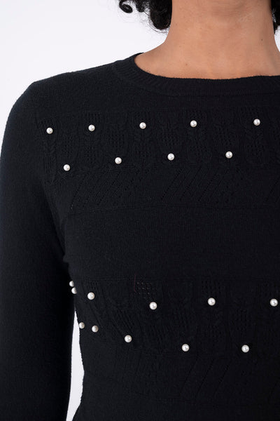Suéter Elegante con Detalles Negro – detalle de la prenda