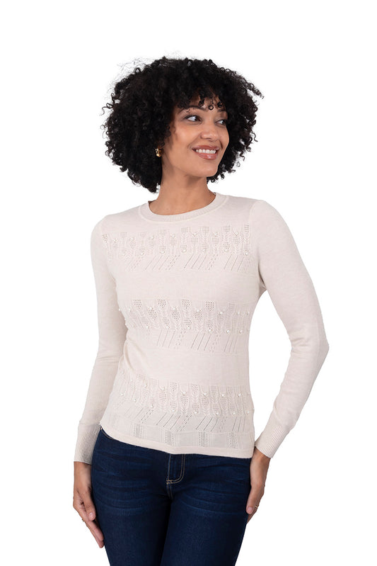 Suéter Elegante con Detalles Beige