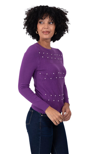 Suéter Elegante con Detalles Morado – de tres cuartos