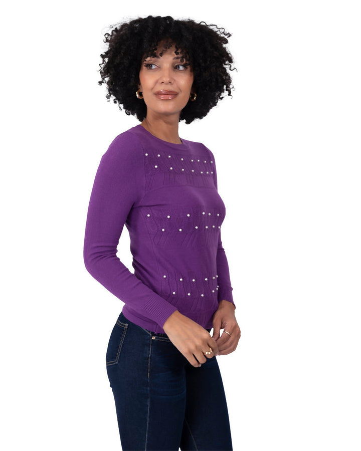 Suéter Elegante con Detalles Morado – de tres cuartos