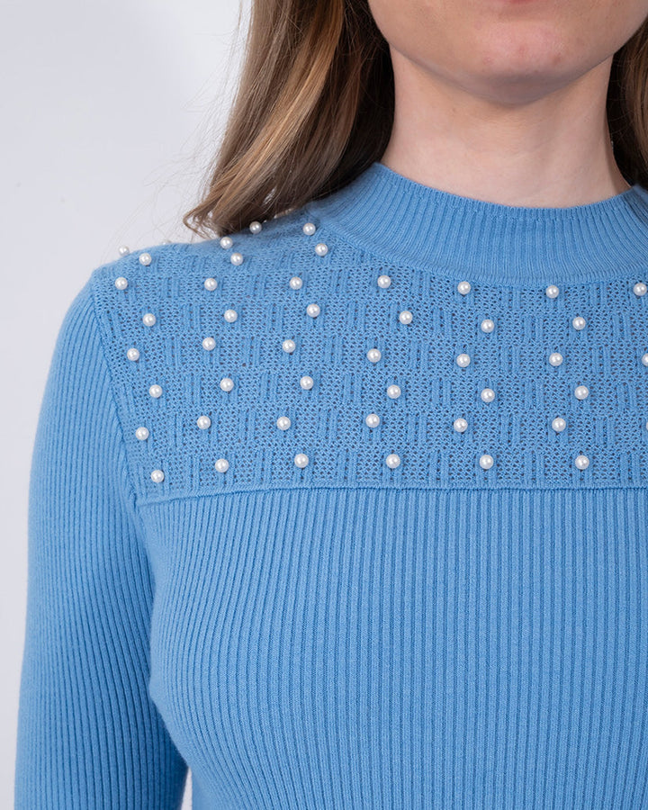 Suéter Perlas Elegante Azul – detalle de la prenda