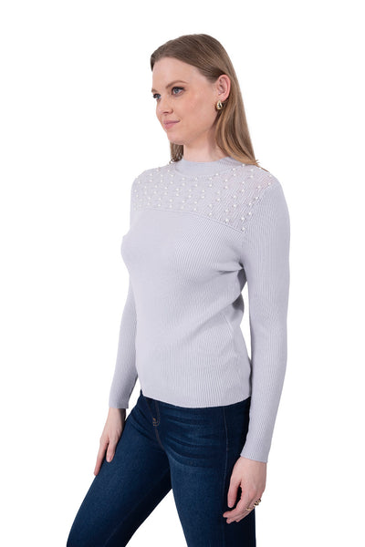 Suéter Perlas Elegante Gris – de tres cuartos