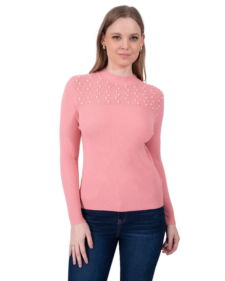 Suéter Perlas Elegante Rosa – de frente