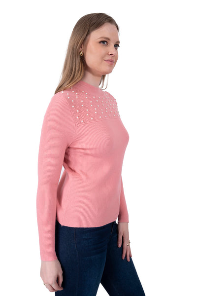 Suéter Perlas Elegante Rosa – de tres cuartos