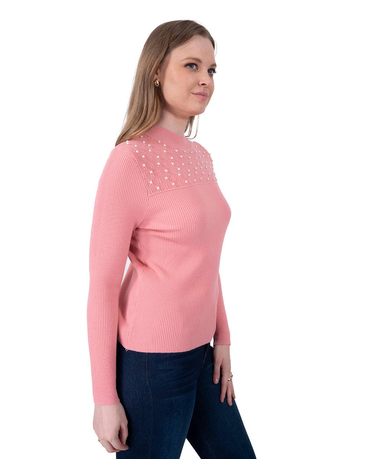 Suéter Perlas Elegante Rosa – de tres cuartos