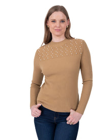Suéter Perlas Elegante Khaki – de frente