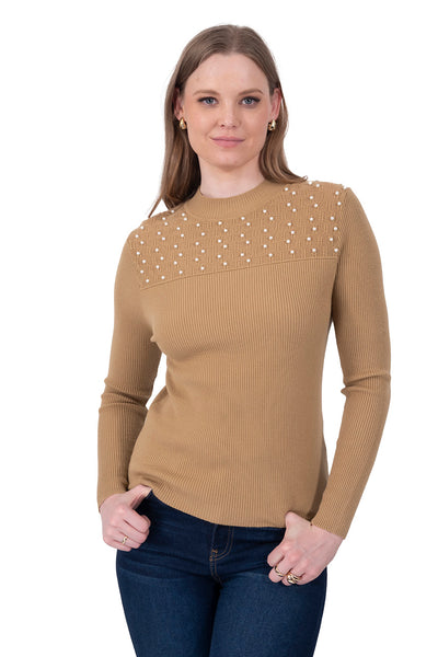 Suéter Perlas Elegante Khaki – de frente