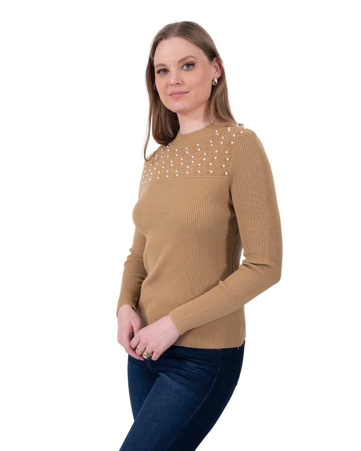 Suéter Perlas Elegante Khaki – de tres cuartos