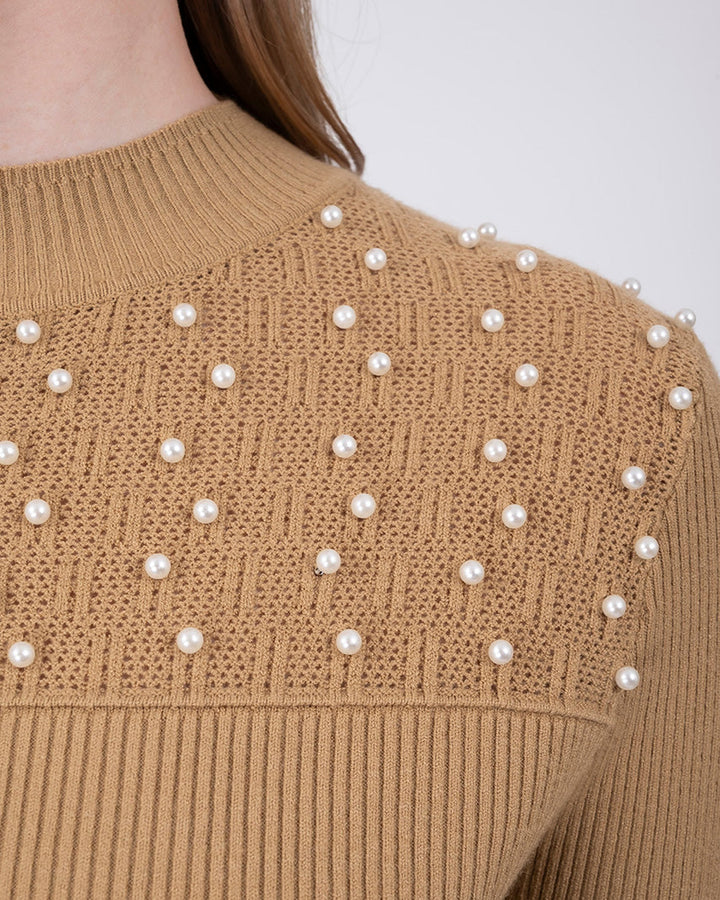 Suéter Perlas Elegante Khaki – detalle de la prenda