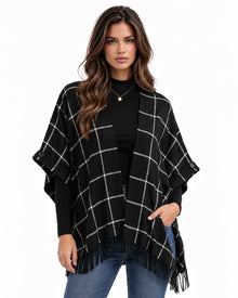 Capa Cuadros con Flecos Negro – frente